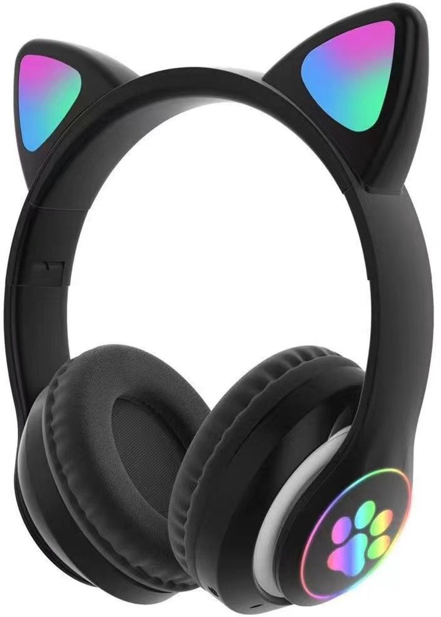 Zwarte kinderhoofdtelefoon - draadloze over-ear hoofdtelefoon - kinderhoofdtelefoon - in-ear Bluetooth-microfoon - kattenoortjes - met licht - roze