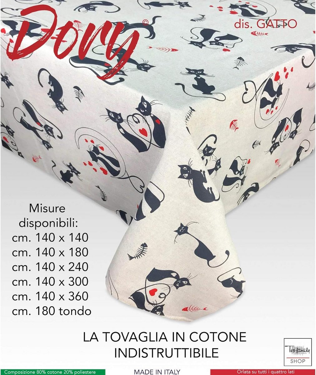Zwaar Katoenen Tafelkleed Kattenmotief Zwart 140x240 cm - Geschikt voor 12 Personen