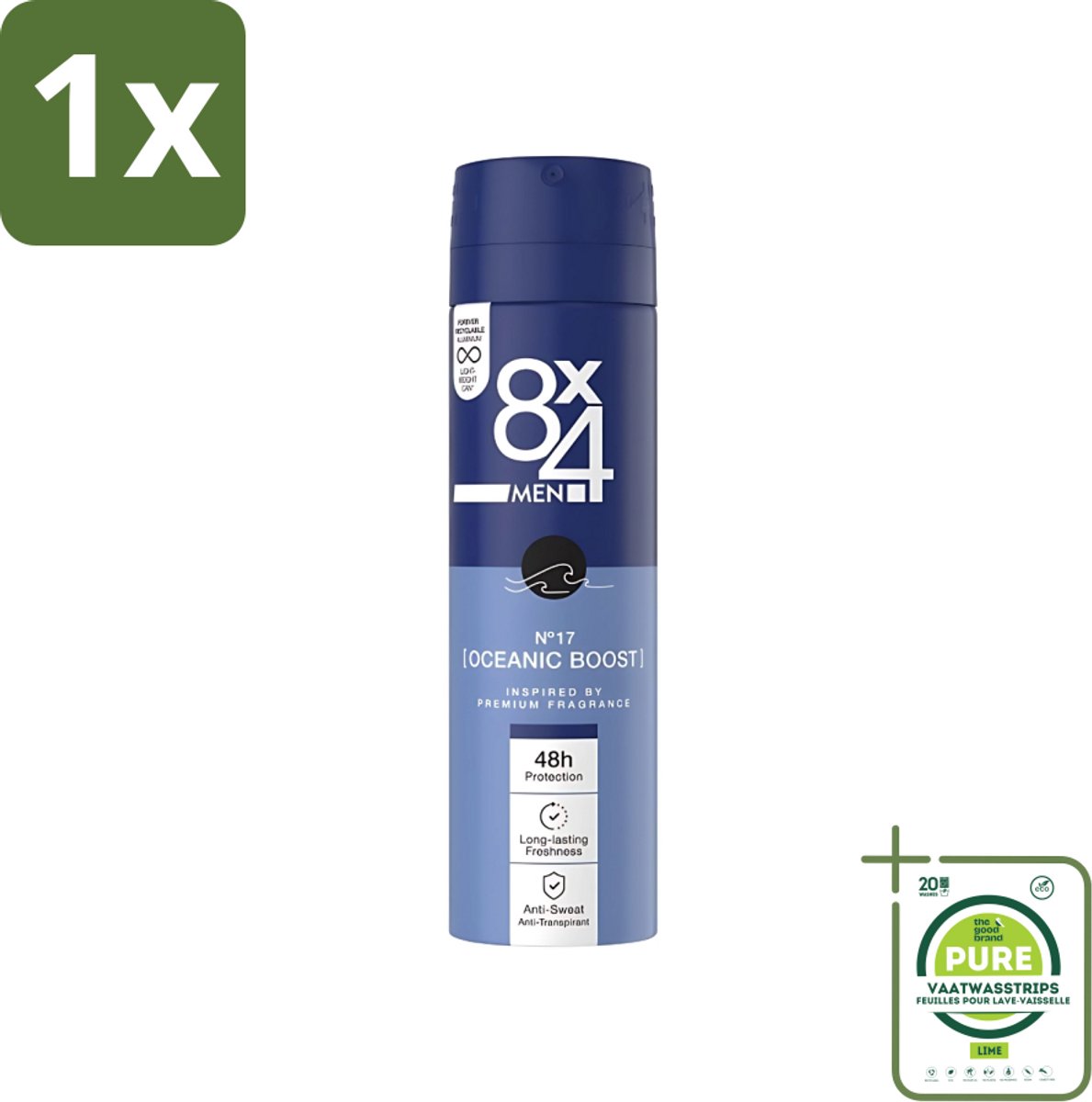 1 x 8 x 4 Deospray Men - No.17 Oceanic Boost - Deodorant - Oceaangeur - 150 ml - Deodorant - Oceaangeur - Mannen Deodorant - 8x4 Deodorant - Langdurige Bescherming