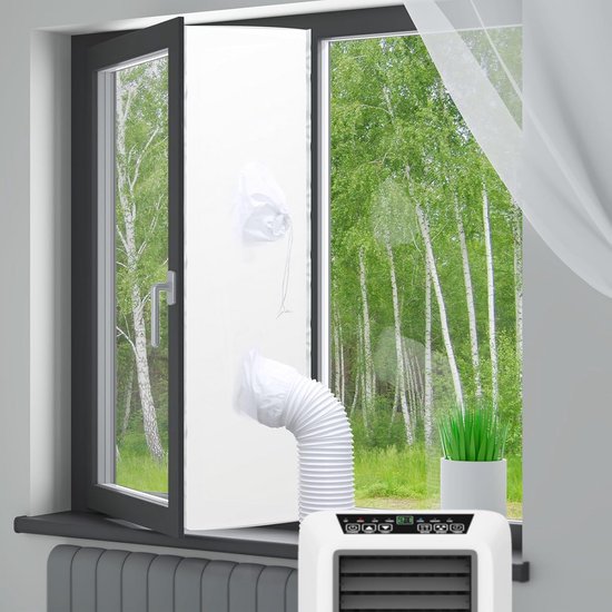 Universele raamafdichting met trekkoord, waterdicht en insectenwerend, voor mobiele airco en wasdroger 400 cm