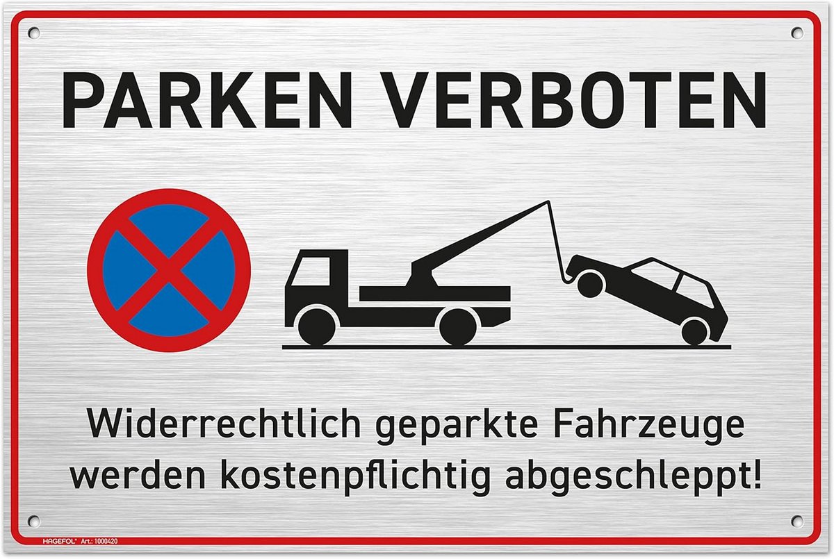 Groot Parkeerverbodsbord - Aluminium Metaal (30x20 cm) met Boorgaten - Oprit Vrijhouden