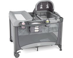 COSTWAY 5-in-1 babybed, mobiel, reisbed & box, luiertafel en wieg, opvouwbaar, 2 niveaus, kinderbed met speelgoed, matras, opbergmand, draagtas en wielen, belastbaar tot 15 kg, grijs