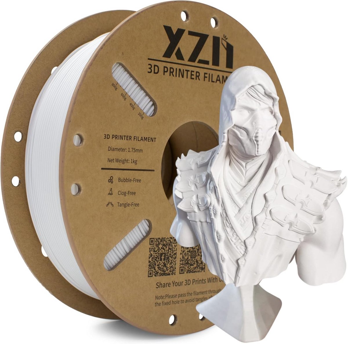 PLA 3D Printer Filament 1,75 mm - 1 kg Spoel Wit