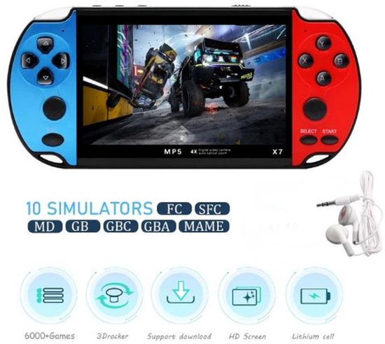 Equal to none - Retro console - Handheld Retro game - 6 000+ Games - Nederlands Taal - 4,3 inch - 8 GB - 1500 mAh - Mini-USB, Mini-HDMI, Fente pour carte TF - Inc. écouteurs - Stockage extensible - 17,1 × 8 × 2 cm - Rouge