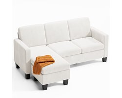 Xbro Hoekbank – Hoekzetel met Slaapfunctie – L-vormige Slaapbank – Fluweel – 4-Zits – Wit