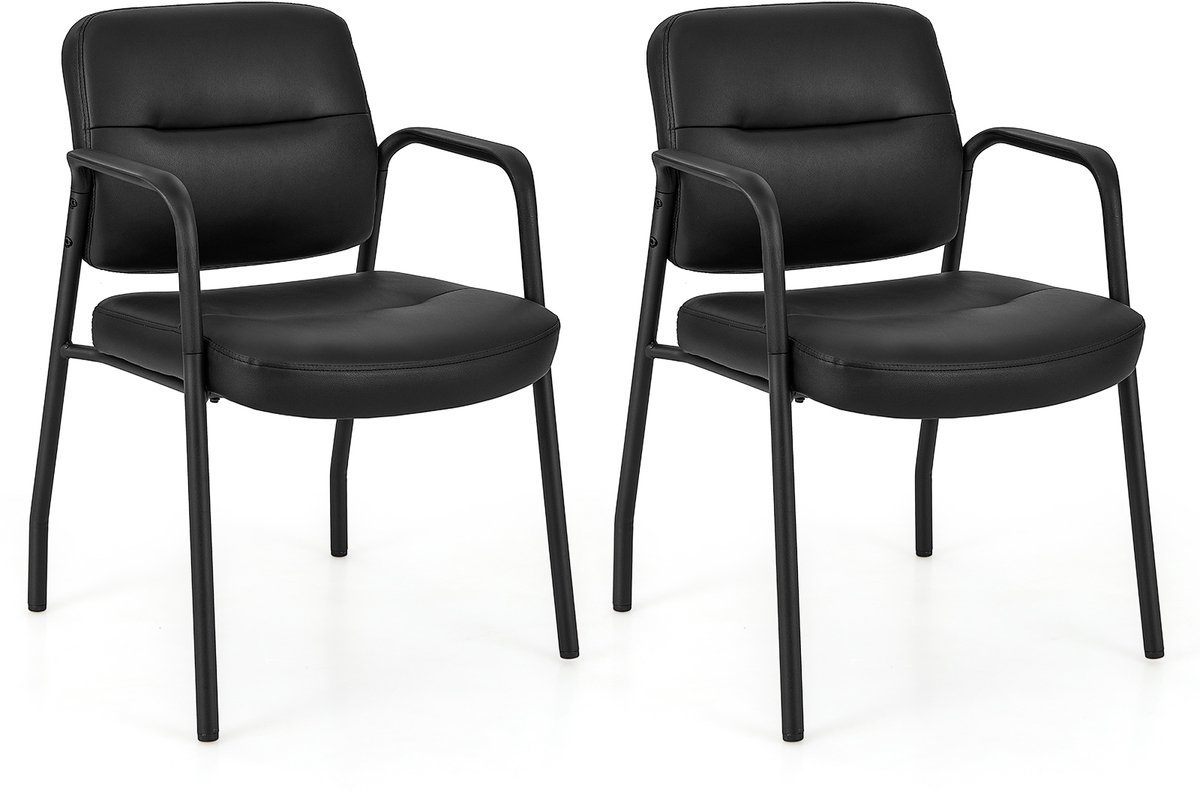 COSTWAY Conferentiestoelen, set van 2, gevoerde bezoekersstoelen met armleuningen en metalen frame, bureaustoelen tot 160 kg belastbaar, wachtkamerstoelen voor kantoor, conferentie, receptie, zwart