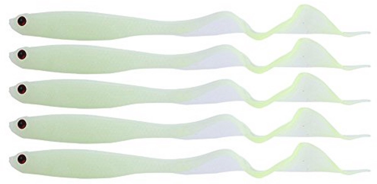 5 Stuks 13 cm Zachte Kunstmatige Paddle Staart Vissen Lokken Aas Jig Hoofd Haak Wormen Vissen Swimbait (Lichtgevend)