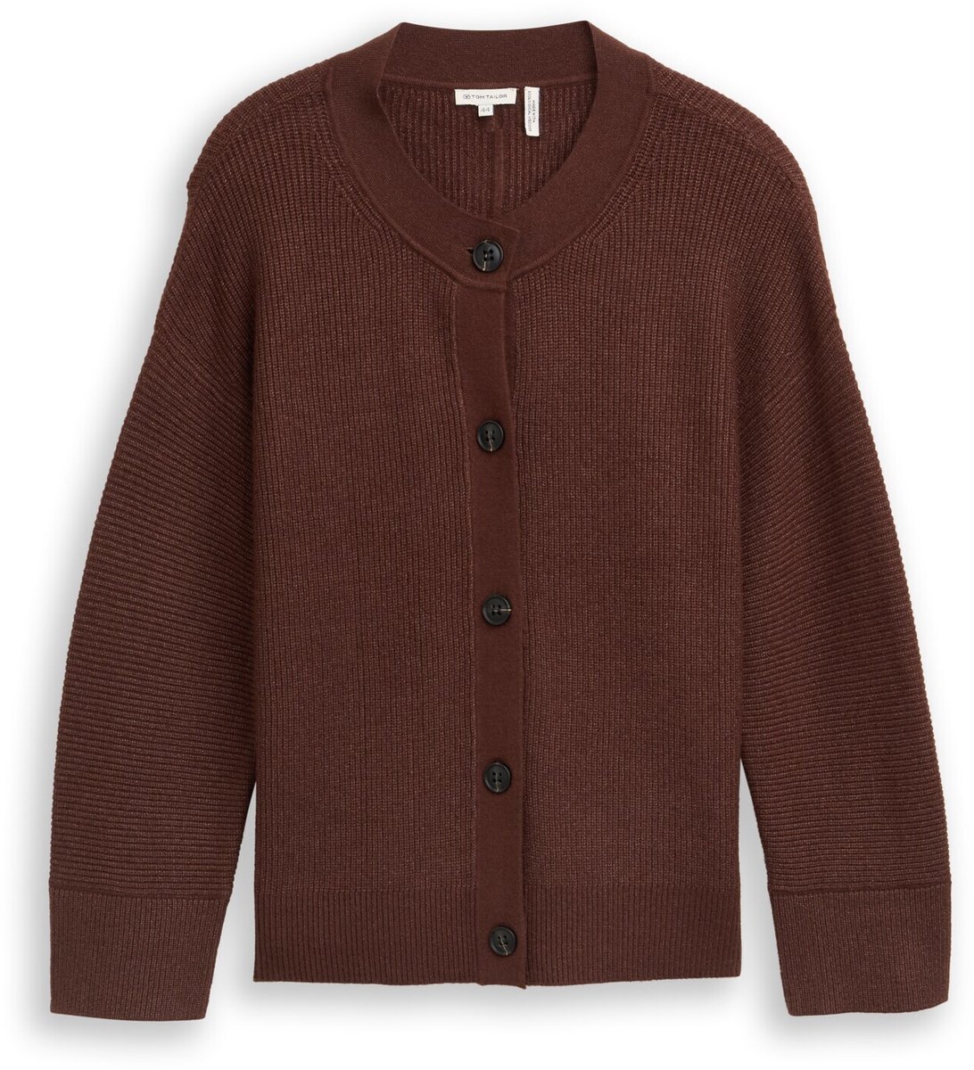 Tom Tailor - Plus Size - Oversized vest met ronde hals - Maat 54 - dark pecan brown melange