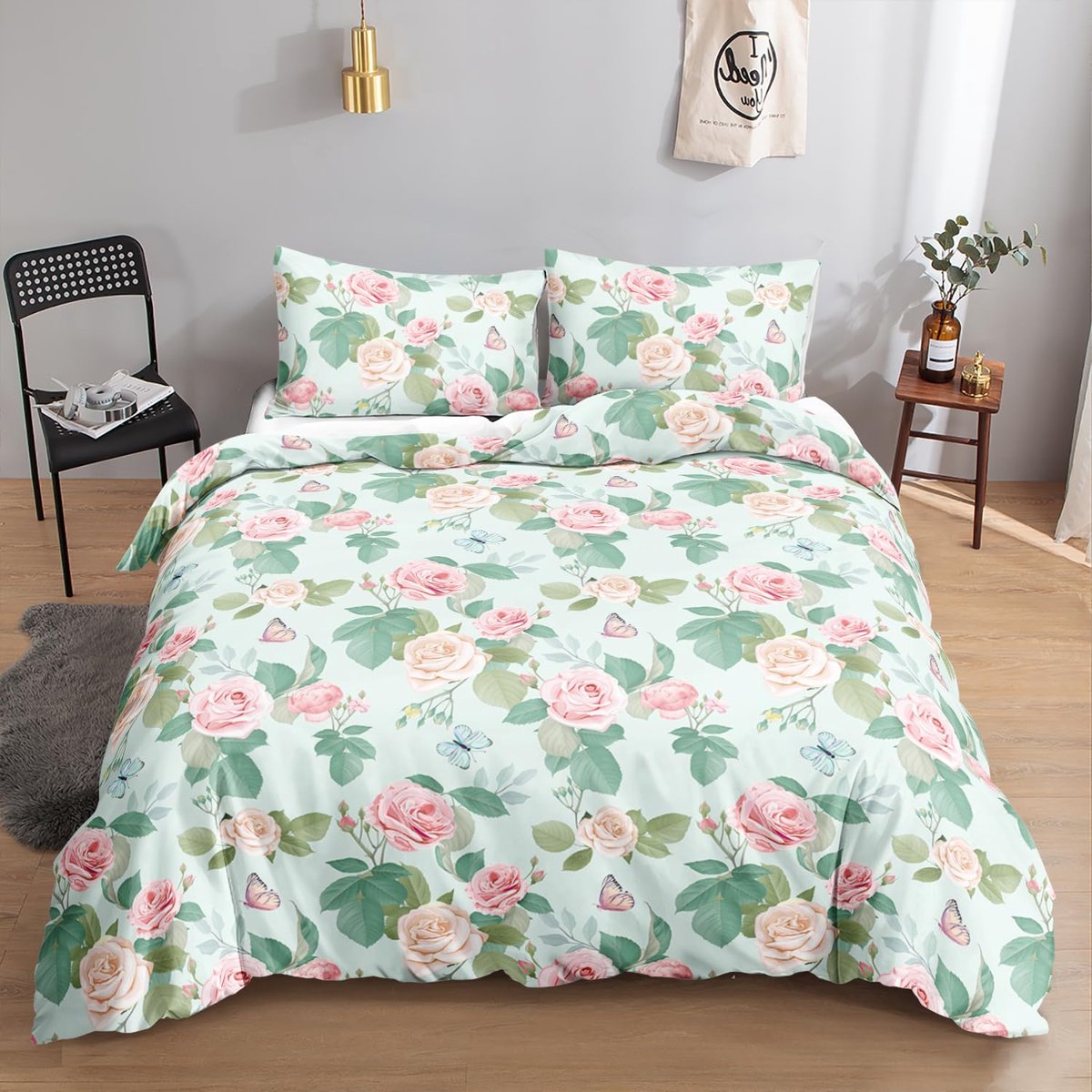 Unyqoos Stijlvolle en Zachte Bloemenprint Beddengoedset voor Jong en Oud groen