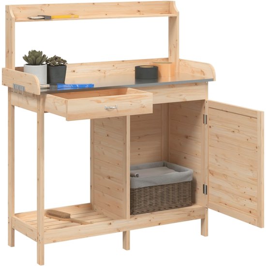 vidaXL Table de rempotage - Tables de remportage - Table de travail de jardin - Table de rempotage - Table de rempotage avec armoire 110,5 x 45 x 124,5 cm Pin massif