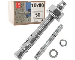 LUN FIX - Boutankers 10x80 mm - 50 stuks - Verzinkt staal - Beton, pergola, hek, poortbevestiging