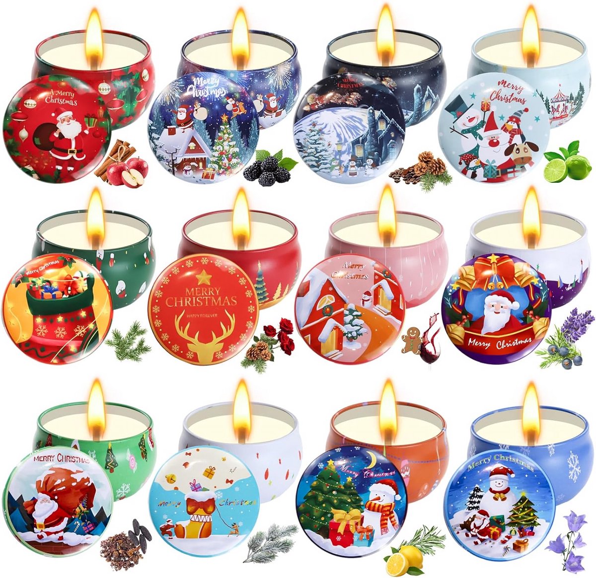 Geschenkset 12 Luxe Geurkaarsen - Soja Aromatherapie met Lange Brandduur