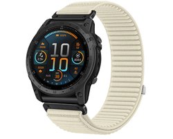 Strap-it Nylon bandje geschikt voor Garmin Fenix 9 (43mm) / 9 Pro (43mm) 8 - 43mm / Fenix 7s (Pro - Solar - Sapphire Solar) / Fenix 6s (Pro - Sapphire) / Fenix 5s (Plus - Sapphire) / Epix Pro (Gen 2) 42mm / Instinct 2s - E - Sterrenlicht