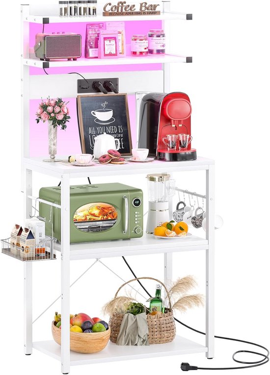 GOPLUS Keukenrek met 3 reaglbogen en 11 S-haken, staand rek van hout en metalen frame, draadroosterdesign, bakkersrek voor potten, pannen, industire-design, vintage bruin-zwart