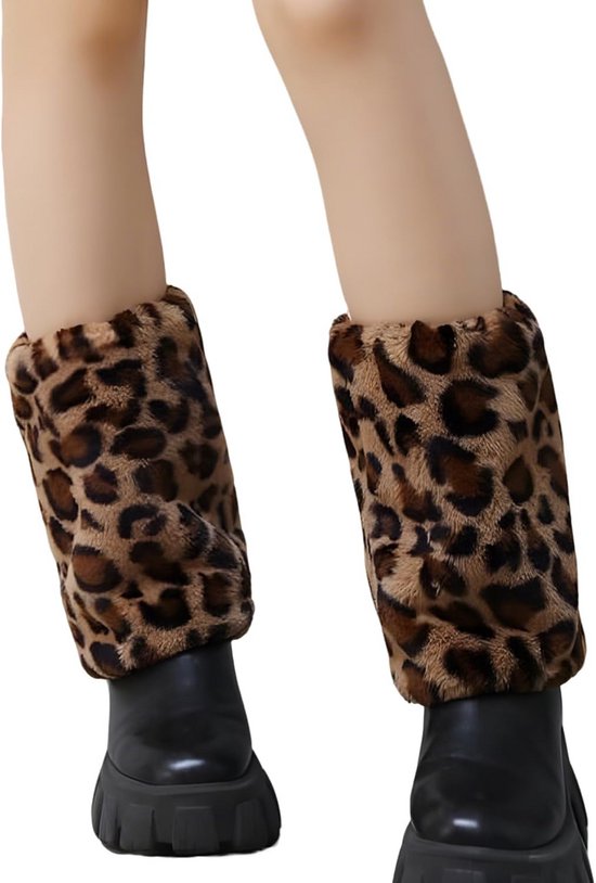Leopard print fleece beenwarmers - SEP Feestartikelen