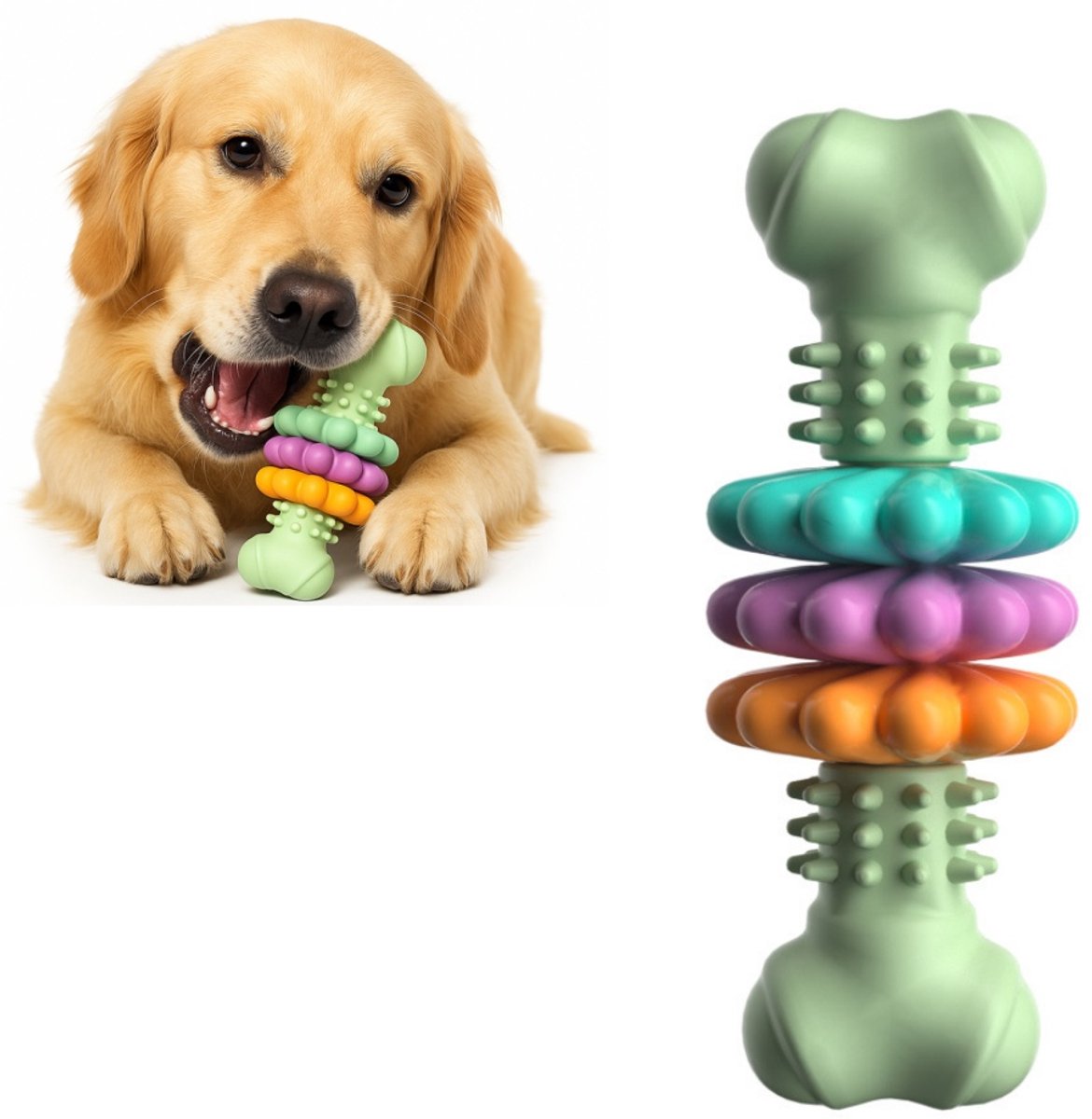 Kraftverdia Honden Kauwspeelgoed – Duurzaam Rubber Kauwbot voor Puppy en Middelgrote Honden – Honden Speelgoed – Groen