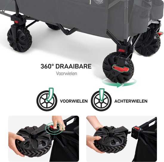 TIMBER RIDGE Bolderkar - Opvouwbaar & Compact - 135KG draagvermogen - 300L inhoud - wielen met remmen & Met verstelbare hendel - Voor camping & strand - Zwart van Merkloos — afbeelding 5