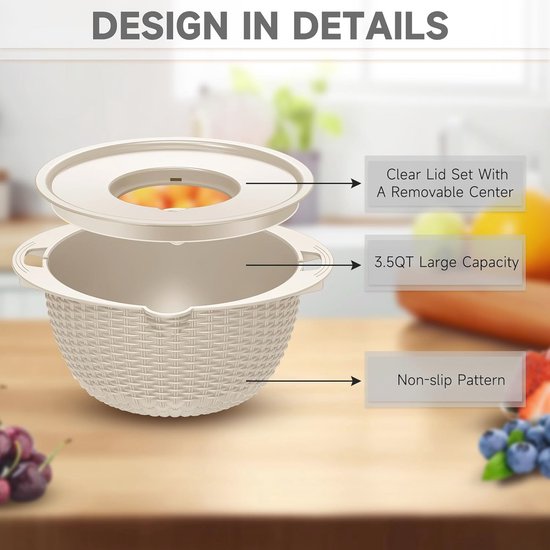 4-in-1 Vergiet Met Draaibare Kom - Multifunctionele Keuken Gadget - Perfecte Cadeau Voor Vrouwen - Beige — afbeelding 3