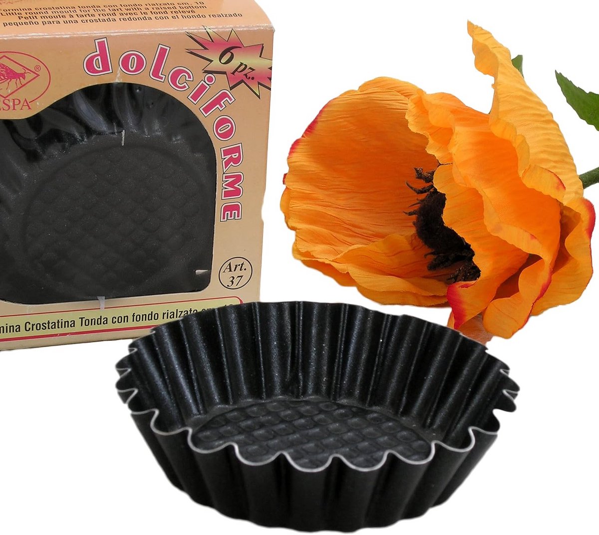 Set van 6 Ronde Taartvormpjes met Antiaanbaklaag, 10 cm