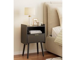 HEYZOEY Nachtkastje, modern houten nachtkastje met opbergruimte, lade, bijzettafel voor slaapkamer, woonkamer, kantoor, zwart