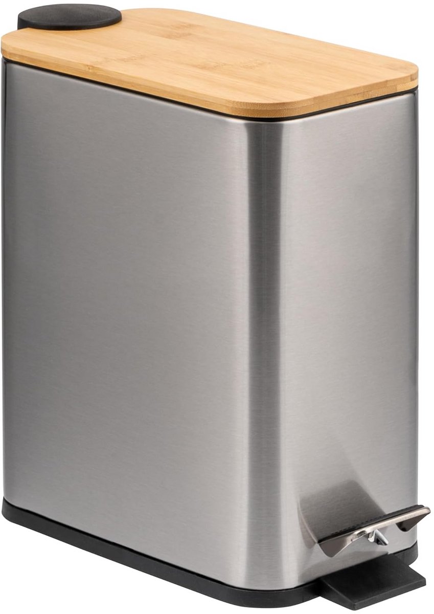 bremermann Waste bin with bamboo lid, bath waste bin with soft-close 5 l (stainless steel)