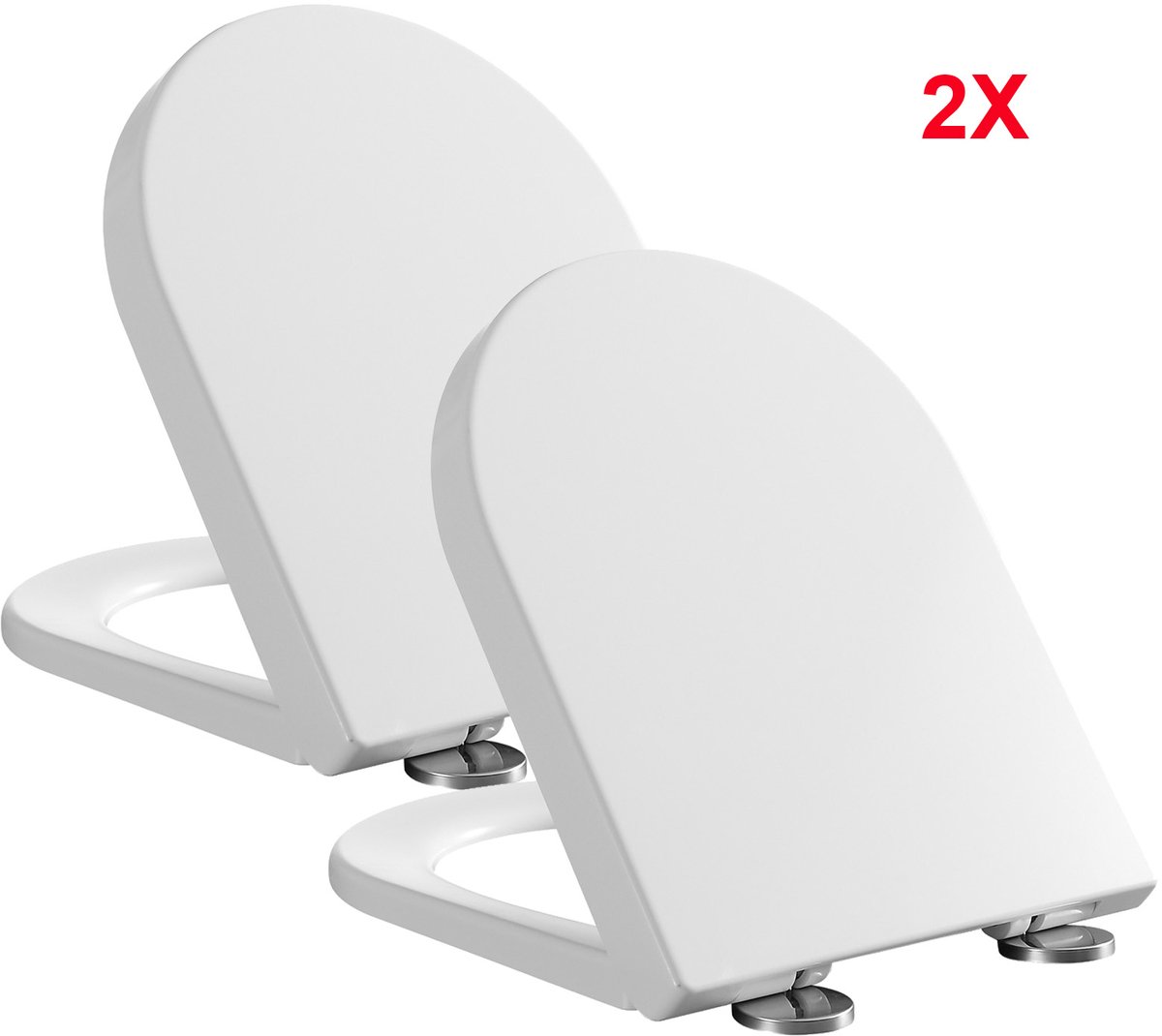 CECIPA Max WC-brill - D-vorm - 2 Set - Toiletbril met deksel - Soft close - Duroplast - Belastbaar tot 150 kg - Easy Clean functie - Fix-Clip bevestiging in RVS - Wit