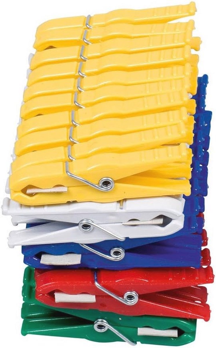 Set van 50 Kleurrijke Luran-wasknijpers - Geel, Wit, Blauw, Rood, Groen