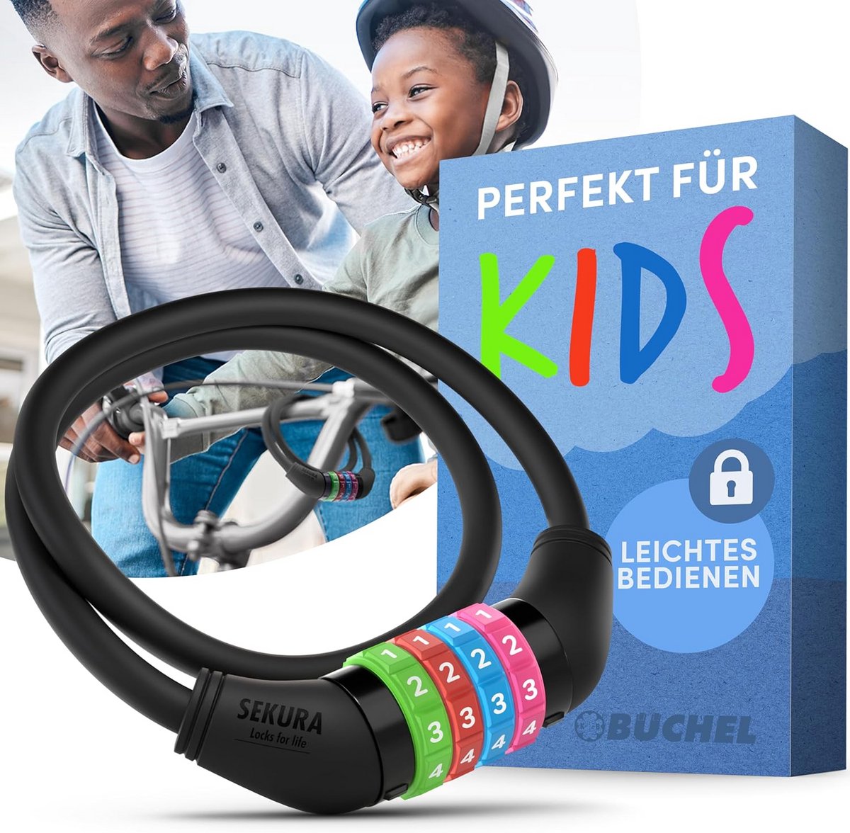 Kleurrijk Sleutelloos Kinderfietsslot | Combinatiefietsslot voor Kinderfietsen | Kinderfietsaccessoires