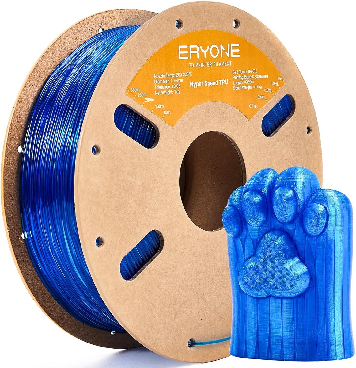 Flexibel TPU 95A Filament 1.75mm voor 3D Printers, 1KG Transparant Blauw