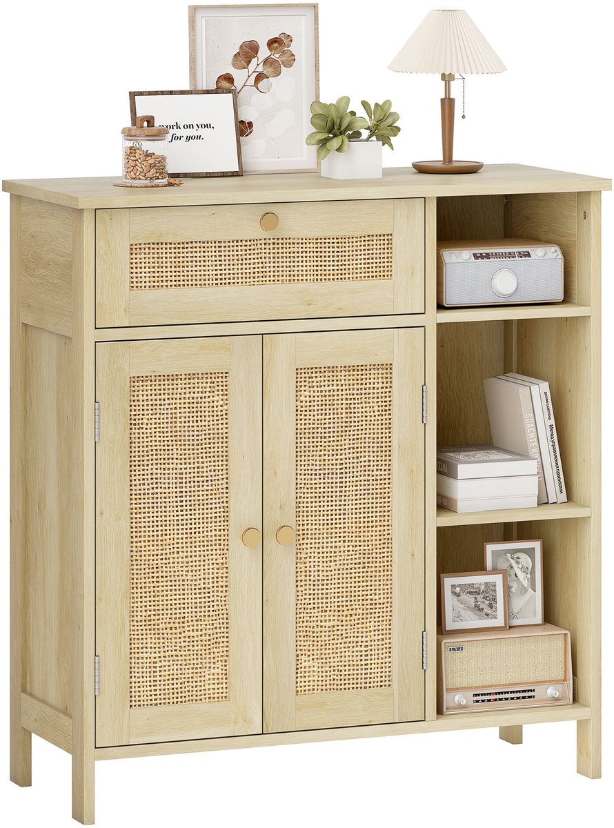 HOMCOM Dressoir - Spaanplaat - 75x30x79,5cm - Natuurlijk hout