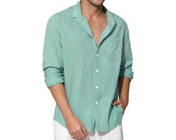 Linnen Overhemd Heren Lange Mouwen Casual Bandkraag Lichtgewicht Strandshirt