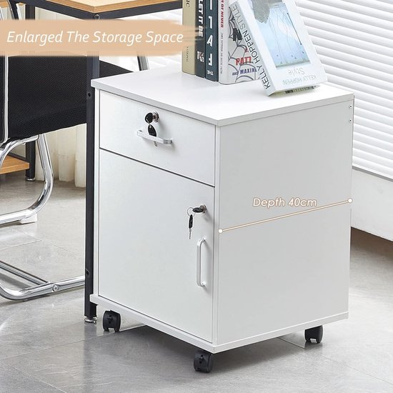 Mobiele archiefkast met 2 lades met slot en wielen, industriële stijl