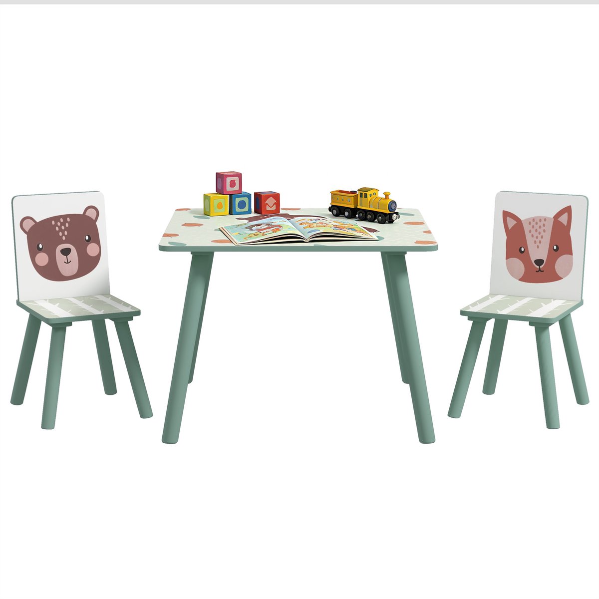 ZONEKIZ Kindertafel en -stoelenset - Hout - 60x60x44cm - Groen