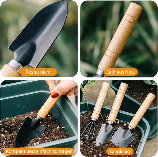 Mini Tuinset Met Schep en Hark - 3 Delige Roestvrijstalen Handgereedschap voor Bonsai en Kleine Planten van Merkloos	 — afbeelding 5
