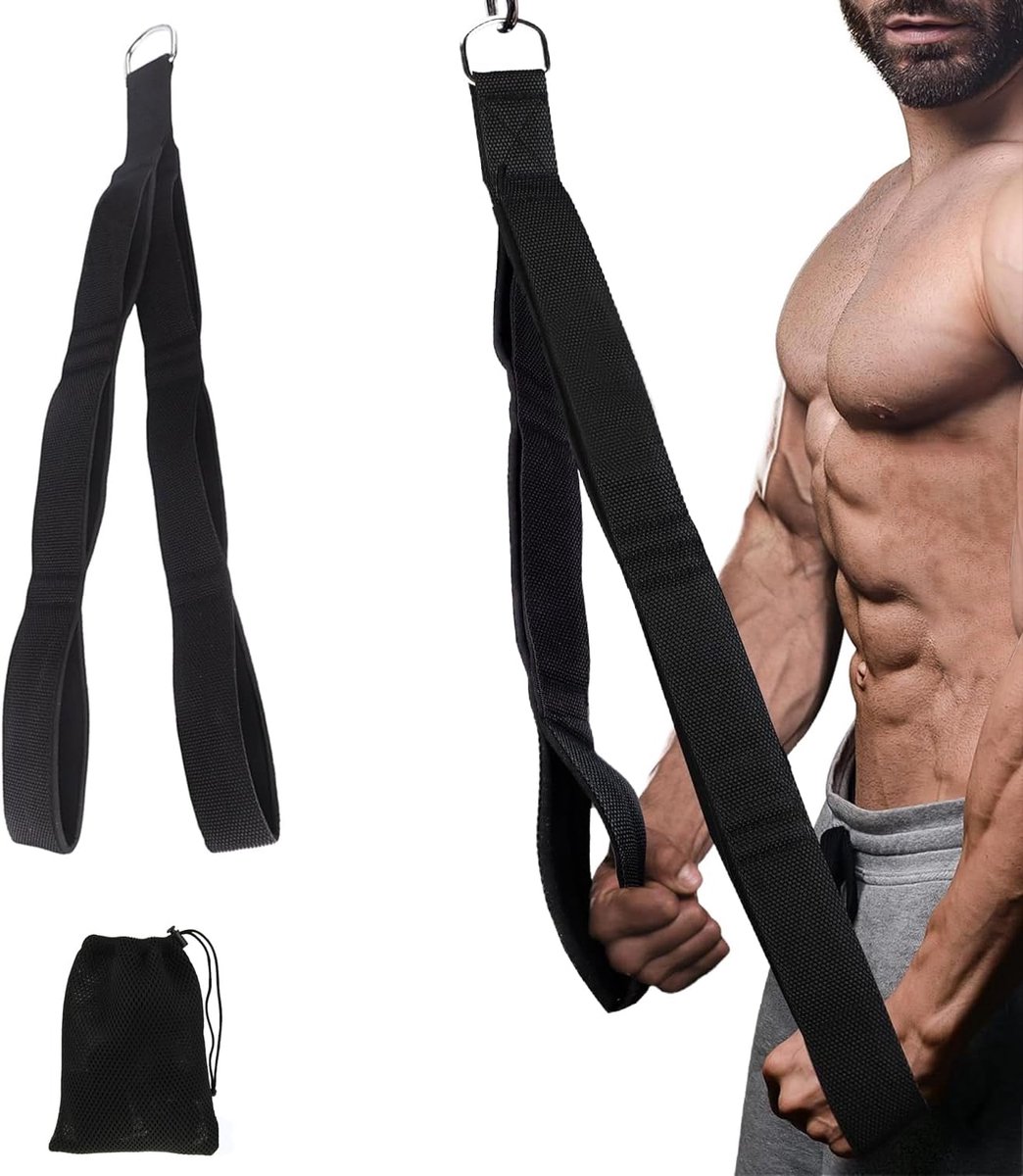 Fitnesstouw - wordt geleverd met een opbergtas en meerdere handgrepen - geschikt voor triceps-, rug- en latissimus dorsi-pulldowns - ideaal voor thuis en in de sportschool - duurzaam en verstelbaar