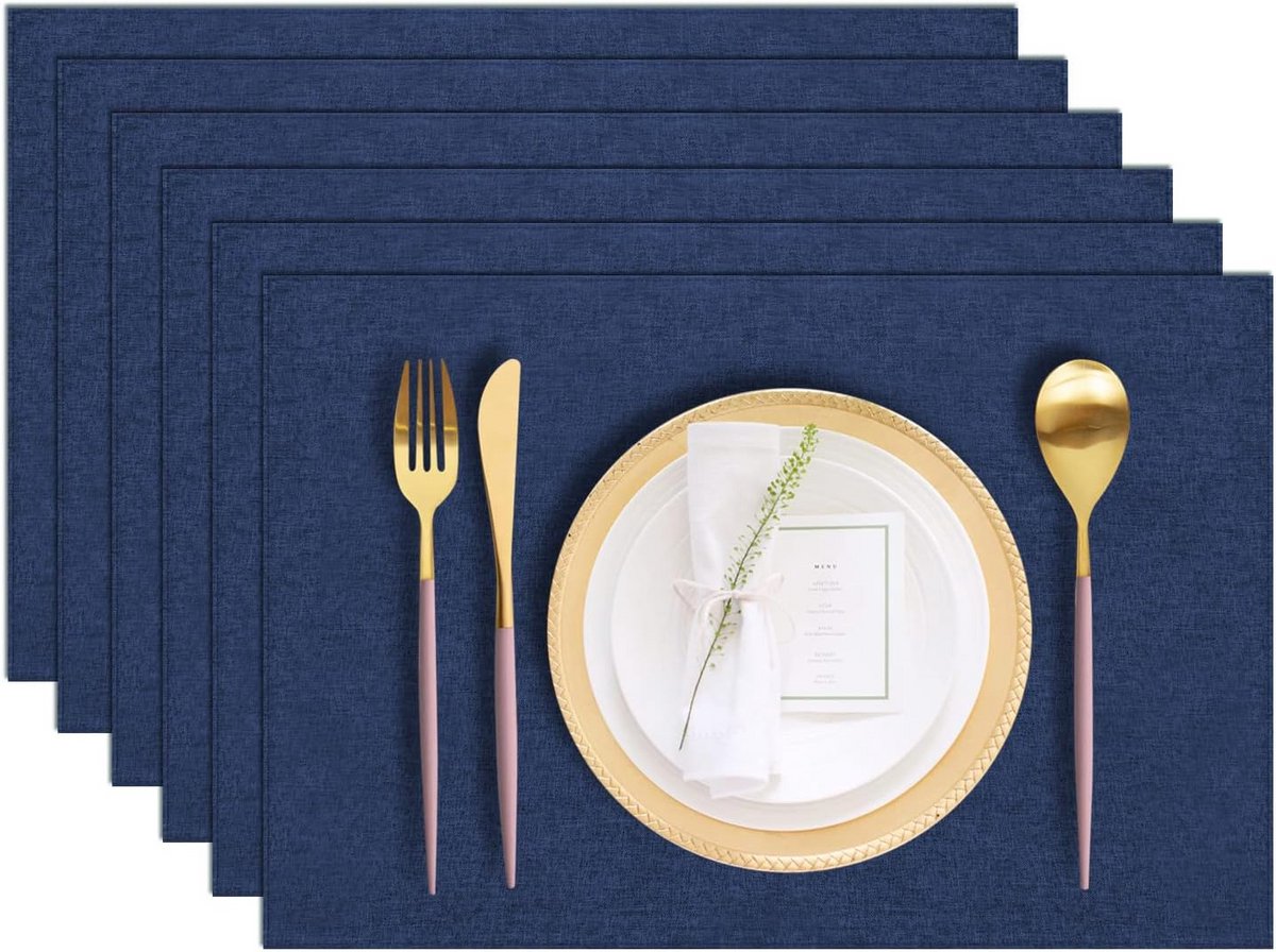 Set van 6 Stoffen Placemats - Katoen en Linnenmix - Machinewasbaar en Kreukvrij