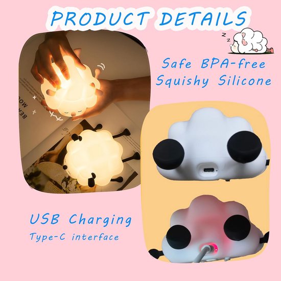 Schattig LED Nachtlampje Schaap voor Kinderkamer - Dimbare Touch Sensor Nachtlamp — afbeelding 3