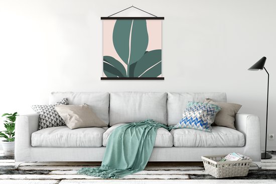 Porte-affiche avec affiche - Affiche scolaire - Été - Feuilles - Abstrait - 90x90 cm - Lattes noires