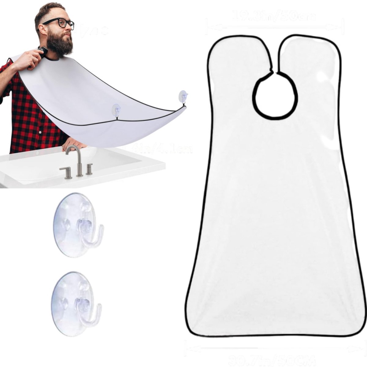 Baardschort voor mannen - Waterdicht, niet-plakkerig en gemakkelijk schoon te maken - Opvangslab voor scheerhaar - Doek voor knippen en verzorgen van haar - 110*78*1 cm - Voor het scheren, knippen en verzorgen van mannenhaar - Wit
