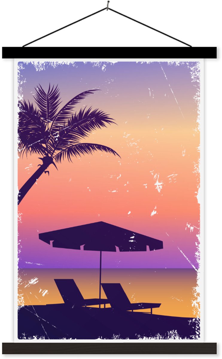Posterhanger incl. Poster 60x90 cm - Schoolplaat - Strandstoel - Parasol - Lucht - Zomer -