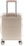 Witte koffer met horizontale ribbels en een decoratieve rand aan de onderkant.