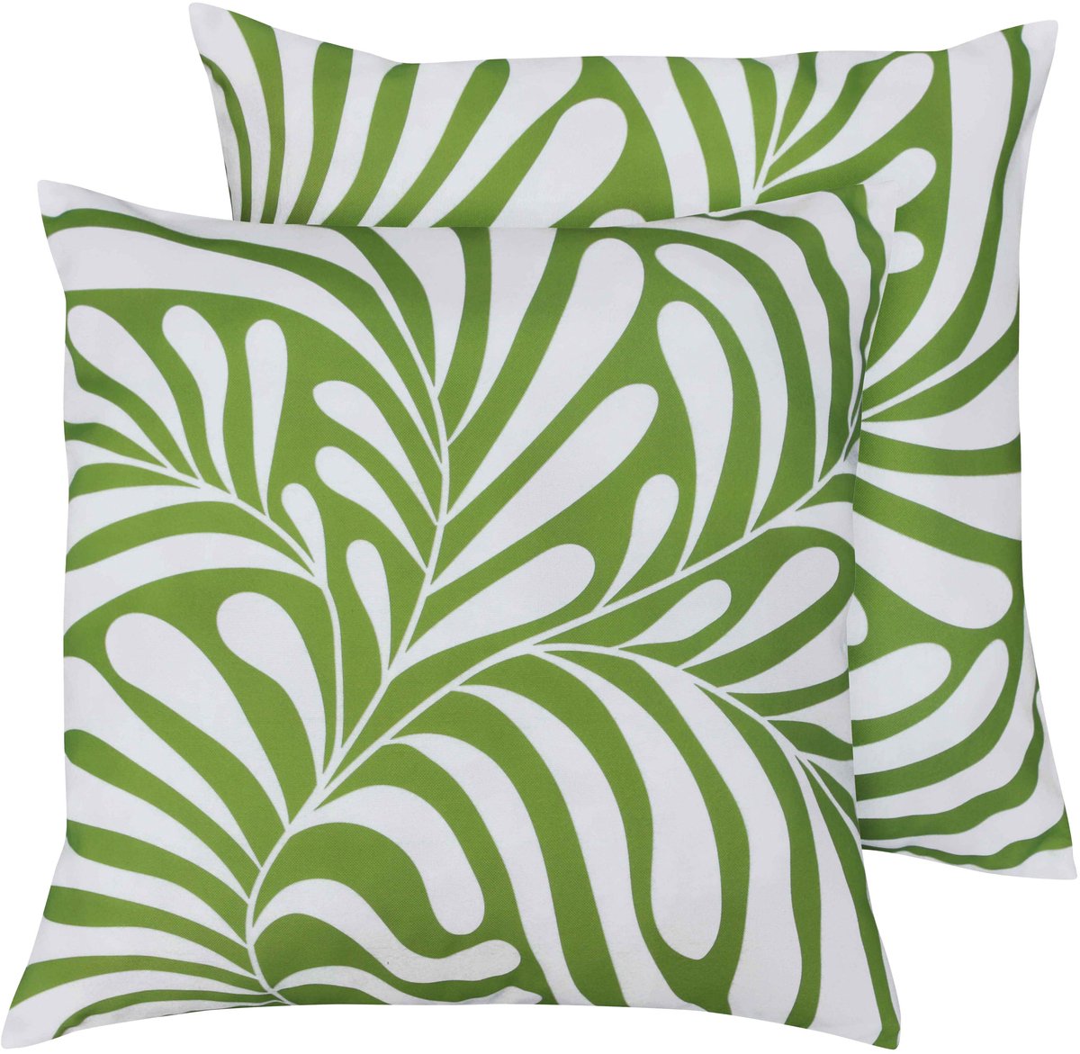 Oviala - Set van 2 vierkante polyester kussens, 45x45x8 cm, wit en olijfgroen - Quito
