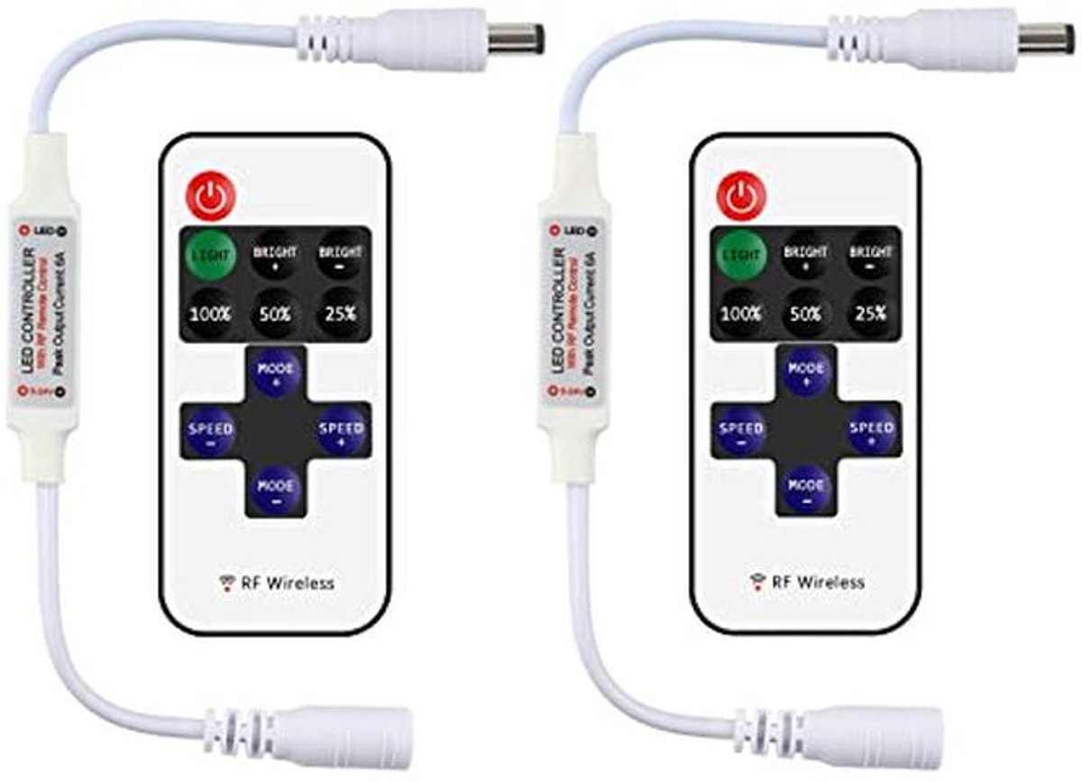 2-pack mini draadloze afstandsbediening met 11 knoppen en DC-connector voor LED strip