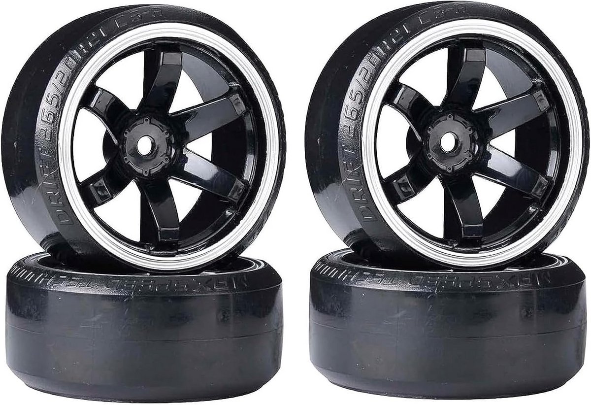4x 63mm Harde Drift Banden met Kunststof Velgen voor 1/10 Schaal RC On-Road Raceauto's
