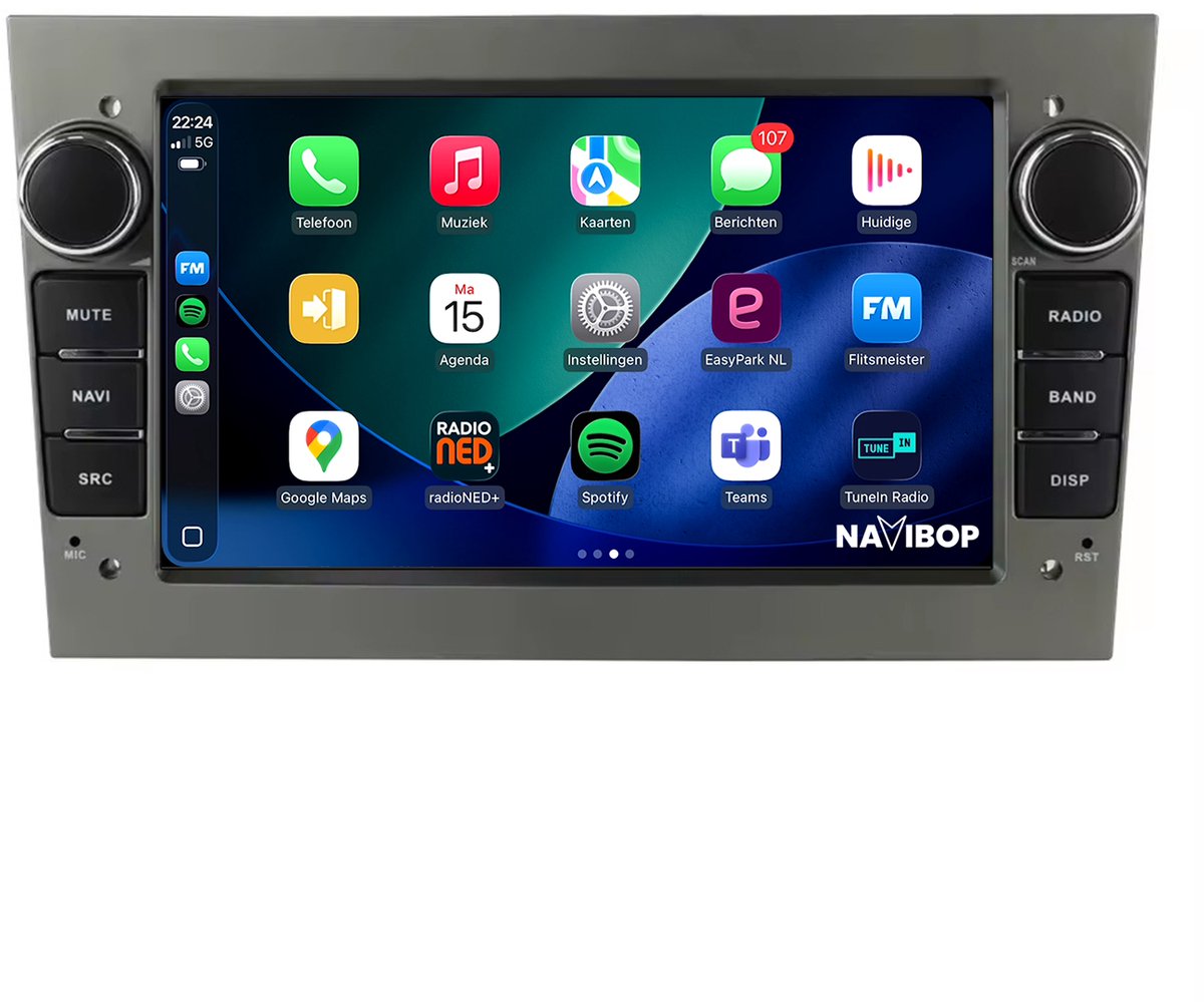 Geschikt voor Opel Tigra - Grijs (2004 t/m 2009) | 7 inch Android 15.0 CarPlay autoradio | Draadloos CarPlay & Android Auto | 2GB RAM + 32GB | Externe microfoon | Bluetooth & WiFi | NAVIBOP NB-1696 | Bouwjaar 2004 t/m 2009