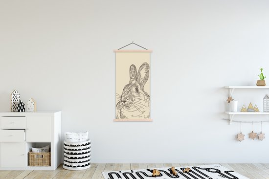 Porte-affiche avec affiche - Affiche scolaire - Illustration Vintage d'un lapin - 60x120 cm - Lattes vierges