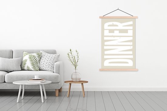 Posterhanger incl. Poster 120x180 cm - Schoolplaat - Vintage - Beige - Japandi - Wit - Textielposter - Blanke latten