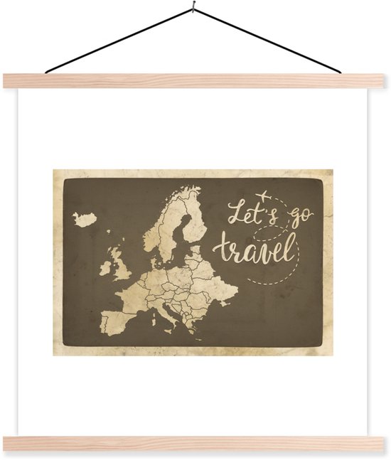 Affiche scolaire - Carte Europe Vintage avec la citation Let's go travel - 120x120 cm - Lattes vierges