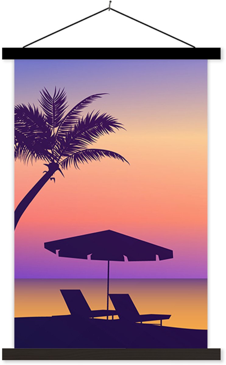 Posterhanger incl. Poster 60x90 cm - Schoolplaat - Strandstoel - Parasol - Palmboom - Nach