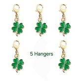 5 pendentifs porte-bonheur - breloque - cœur sous le bras - trèfle - trèfle à quatre feuilles - aspect or - bonheur - breloque - porte-clés